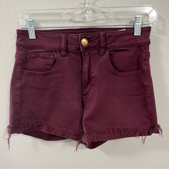 American Eagle Maroon Women's Super Stretch Mini Denim Jean Shorts - Picture 1 of 7